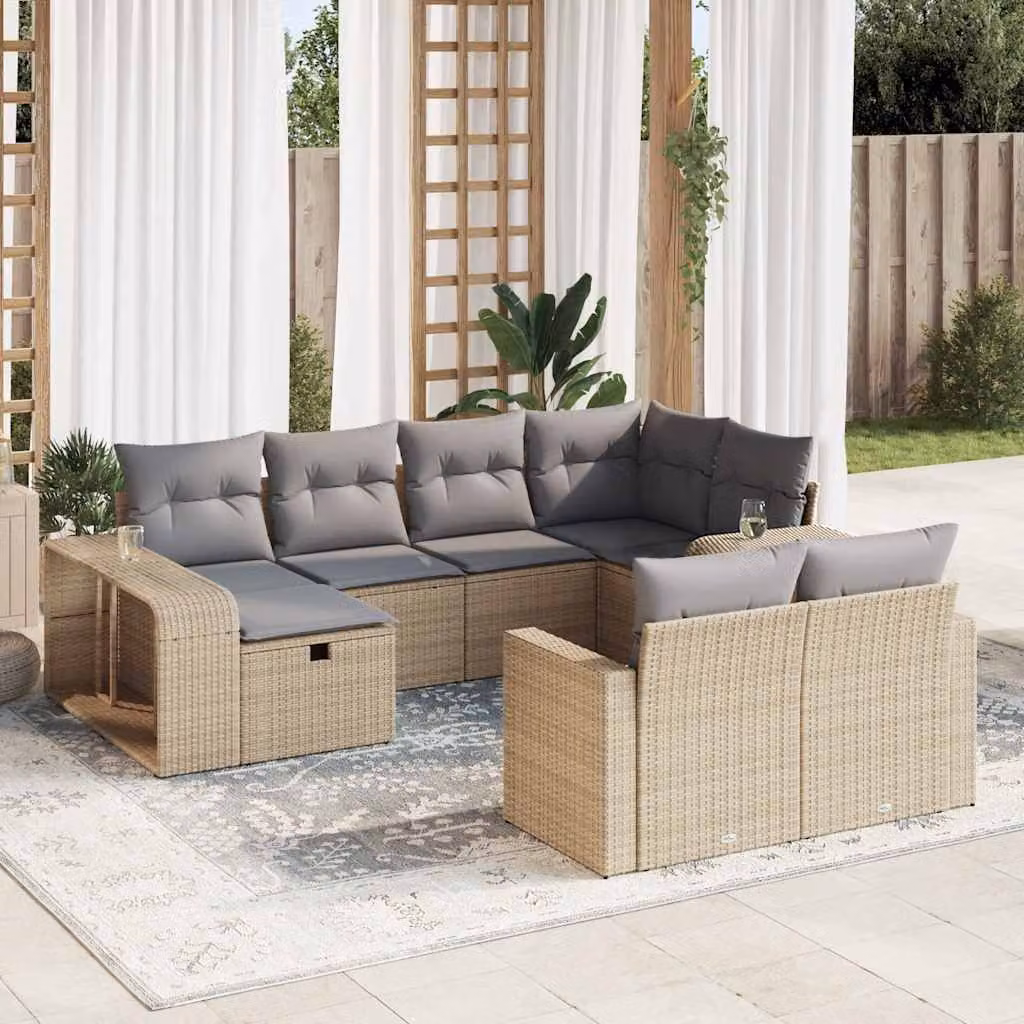 Set Divano da Giardino vidaXL 10 pz a forma di U con Cuscini Beige e Struttura in Metallo e Polyrattan