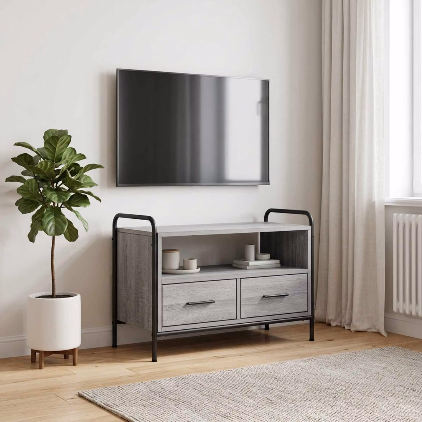 Mobile TV vidaXL moderno in legno ingegnerizzato e metallo, colore grigio Sonoma, L 67,5 cm x P 33 cm x H 50 cm
