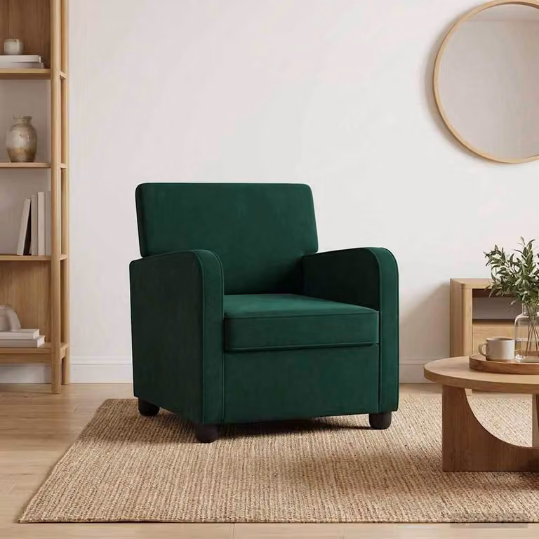 Poltrona moderna vidaXL in velluto verde con braccioli per soggiorno e camera da letto