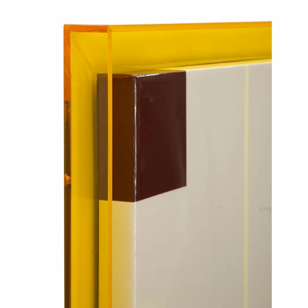 Stampa su tela astratta geometrica in stile Bauhaus di Vikasa Home, multicolore con cornice gialla, L: 60 cm, H: 80 cm – 2