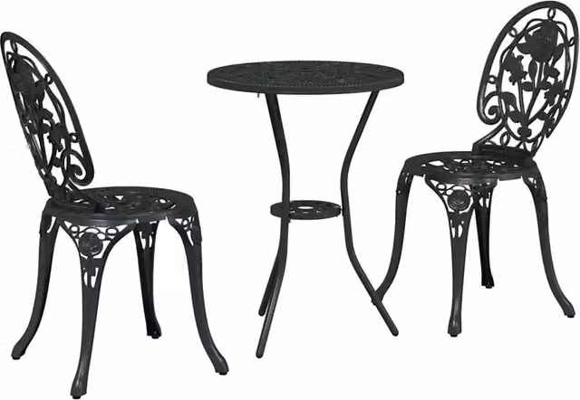 Set Bistro da Giardino 3 pz | Set Salotto da Giardino Nero Alluminio
