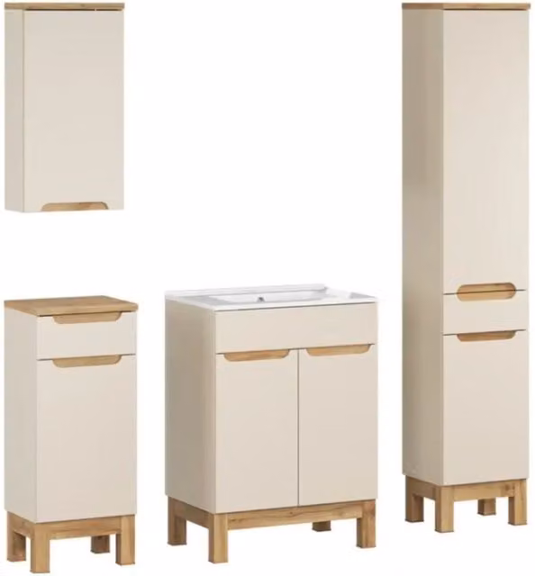 Insieme ERMANO cachemire 130cm: mobile sottolavabo + lavabo incassato + mobili sospesi e da appoggio