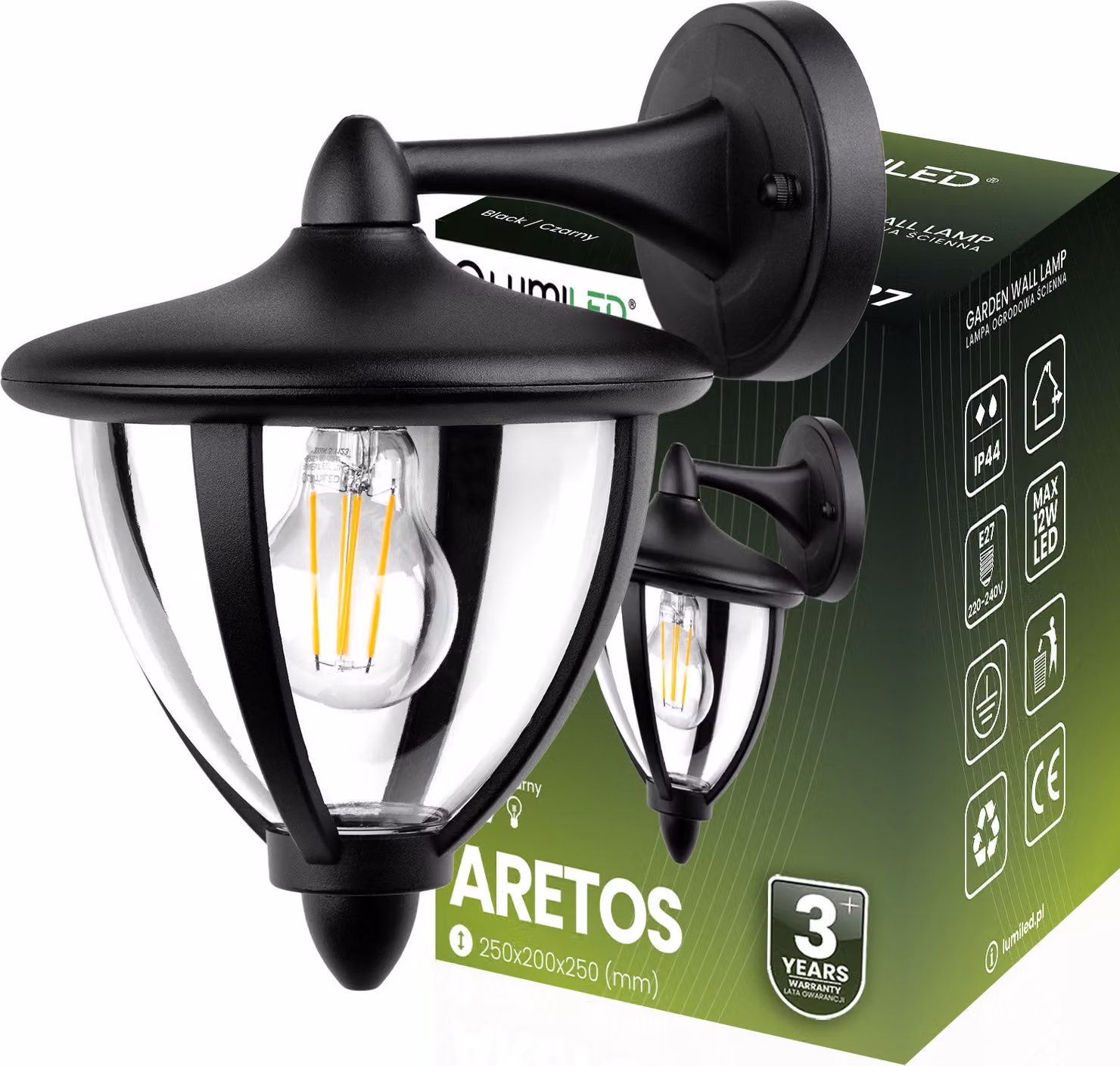 LUMILED applique da esterno vintage 230V attacco E27 lampada da parete lampada da esterno classica applique da parete alluminio nero IP44 resistente agli spruzzi d'acqua