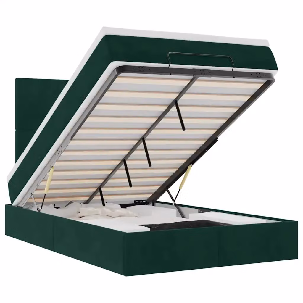 Letto con contenitore a sollevamento vidaXL in velluto verde e bianco con porta USB e illuminazione sottostante L/P/H: 203 x 120 x 128 cm – 2