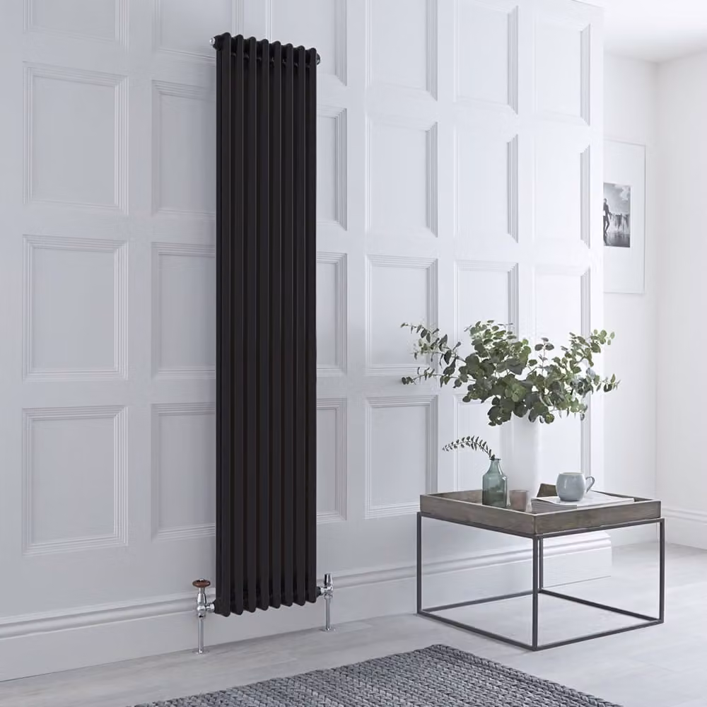 Radiatore Tradizionale Verticale a Doppia Colonna - Nero - 1800mm x 380mm - senza piedini