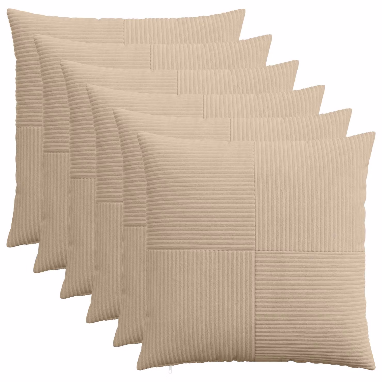 Set di 6 federe vidaXL ALMELO in velluto a coste, colore tortora, L 60 x L 60 cm