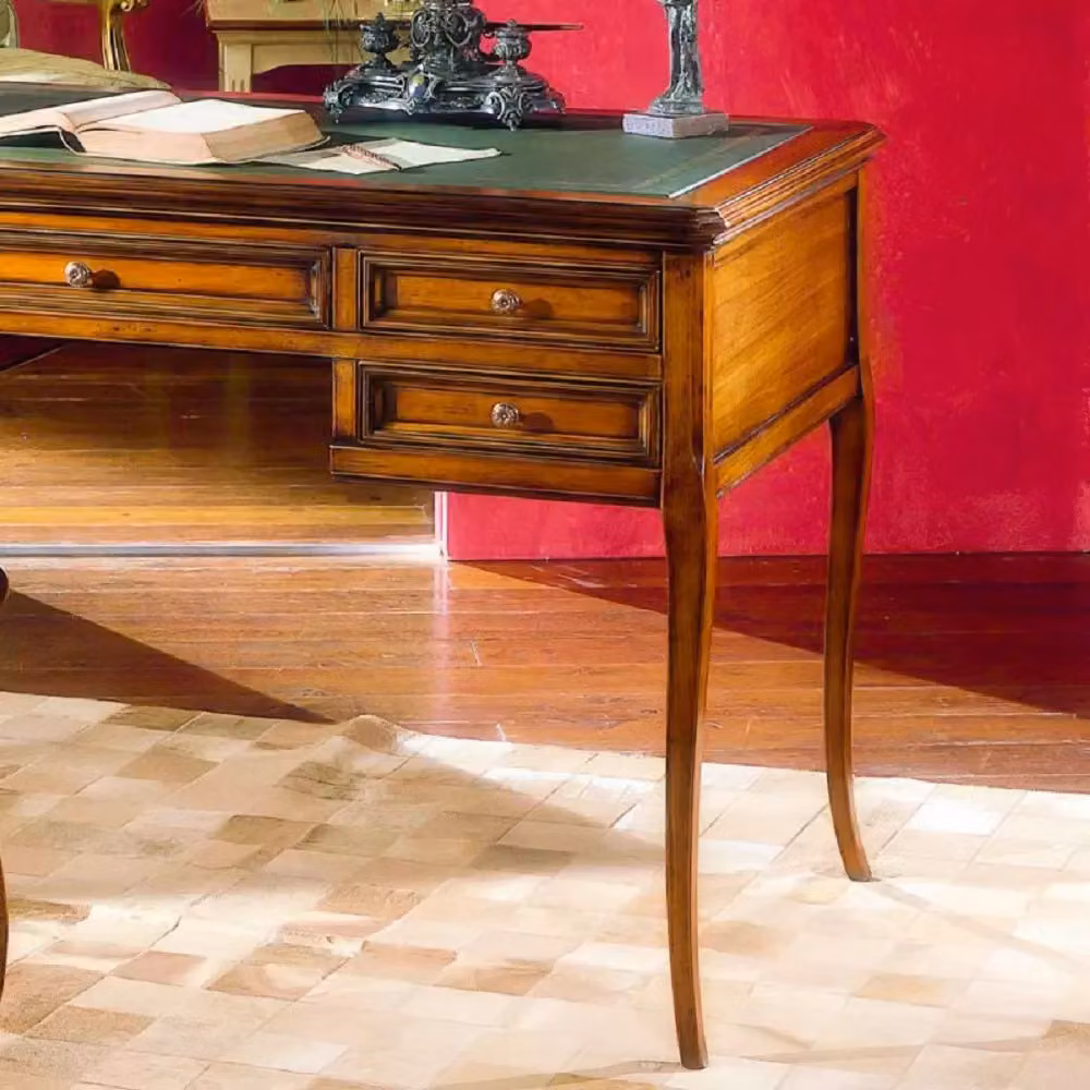 Scrivania Arte Povera Bassano con piano in pelle di Mobili2g, L: 130 cm, P: 70 cm, H: 80 cm – 4