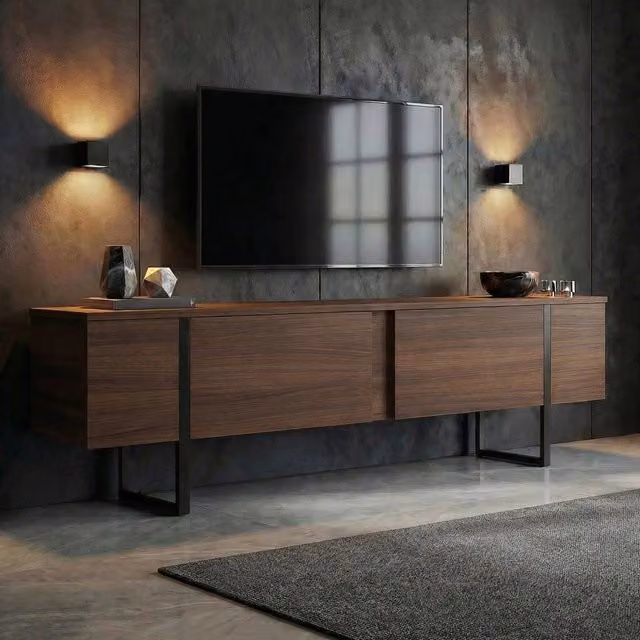 Abishia, Mobile Porta tv 2 Ante, 180x30x50h cm Marrone Noce Scuro