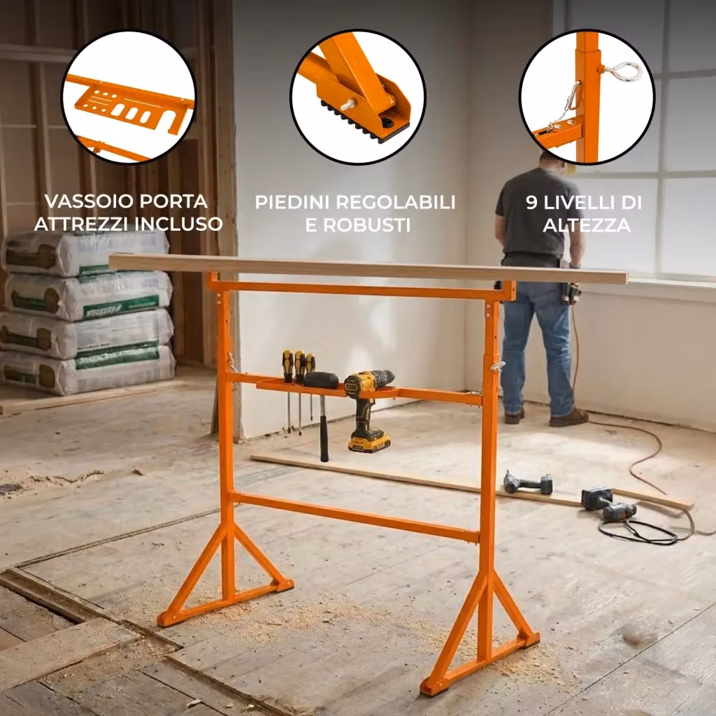 Set di 6 cavalletti da lavoro Monstershop in acciaio arancione regolabili con portata 200kg – 2