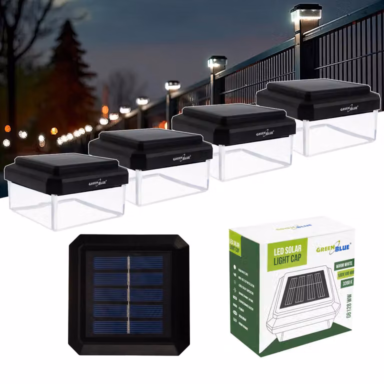 Lampada solare a LED GreenBlue (4 pezzi) per pali 100 x 100 mm, copertura a busta, 3200 K, GB128 WW