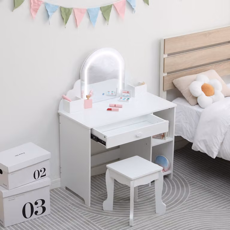 Comò da trucco per bambini, ragazze, con sgabello e luci LED, anche da usare come scrivania