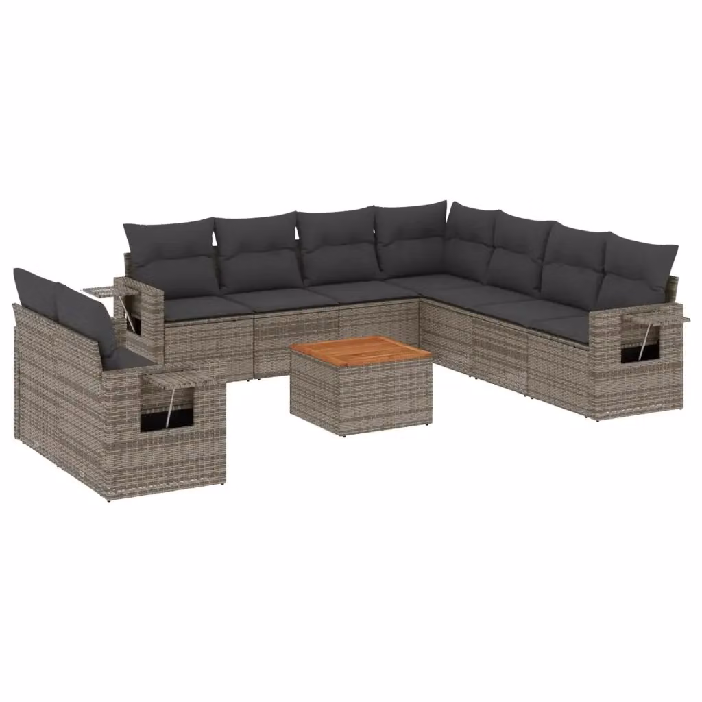 Set Divano da Giardino vidaXL 10 pz in Polyrattan Grigio con Cuscini e Tavolino – 2