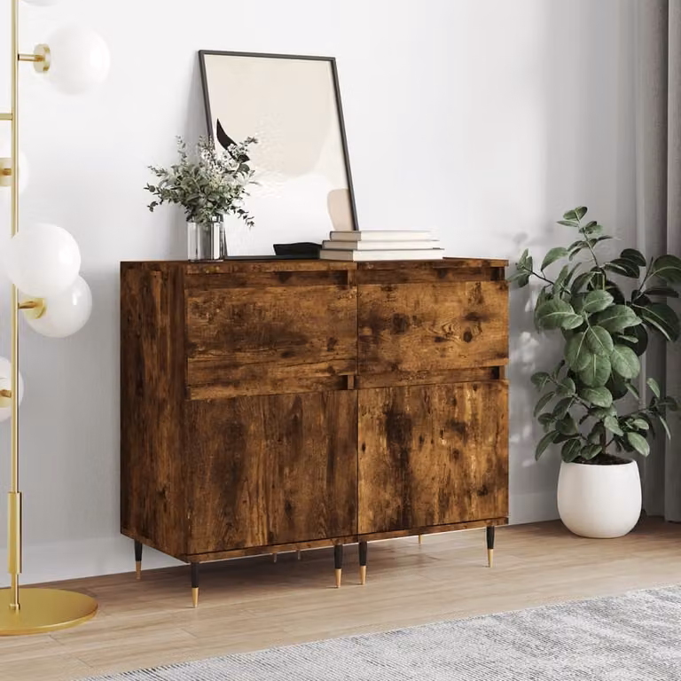 Set di 2 credenze moderne vidaXL in legno multistrato e metallo, colore marrone, L 40 cm x P 35 cm x H 70 cm