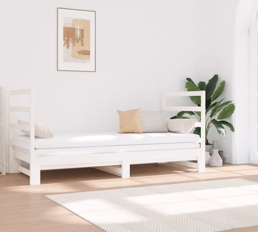 The Living Store Daybed Estensibile Bianco 2x(90x190) cm in legno di pino massiccio