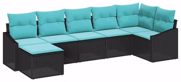 Set di divani con cuscino 7 pcs Nero polyrattan