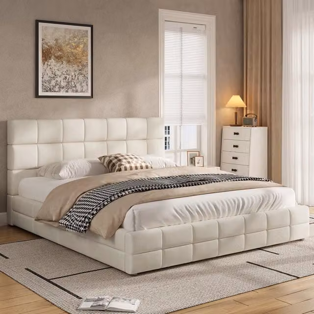 Letto imbottito matrimoniale ¨C Minimal ¨C Beige velluto 180x200 cm