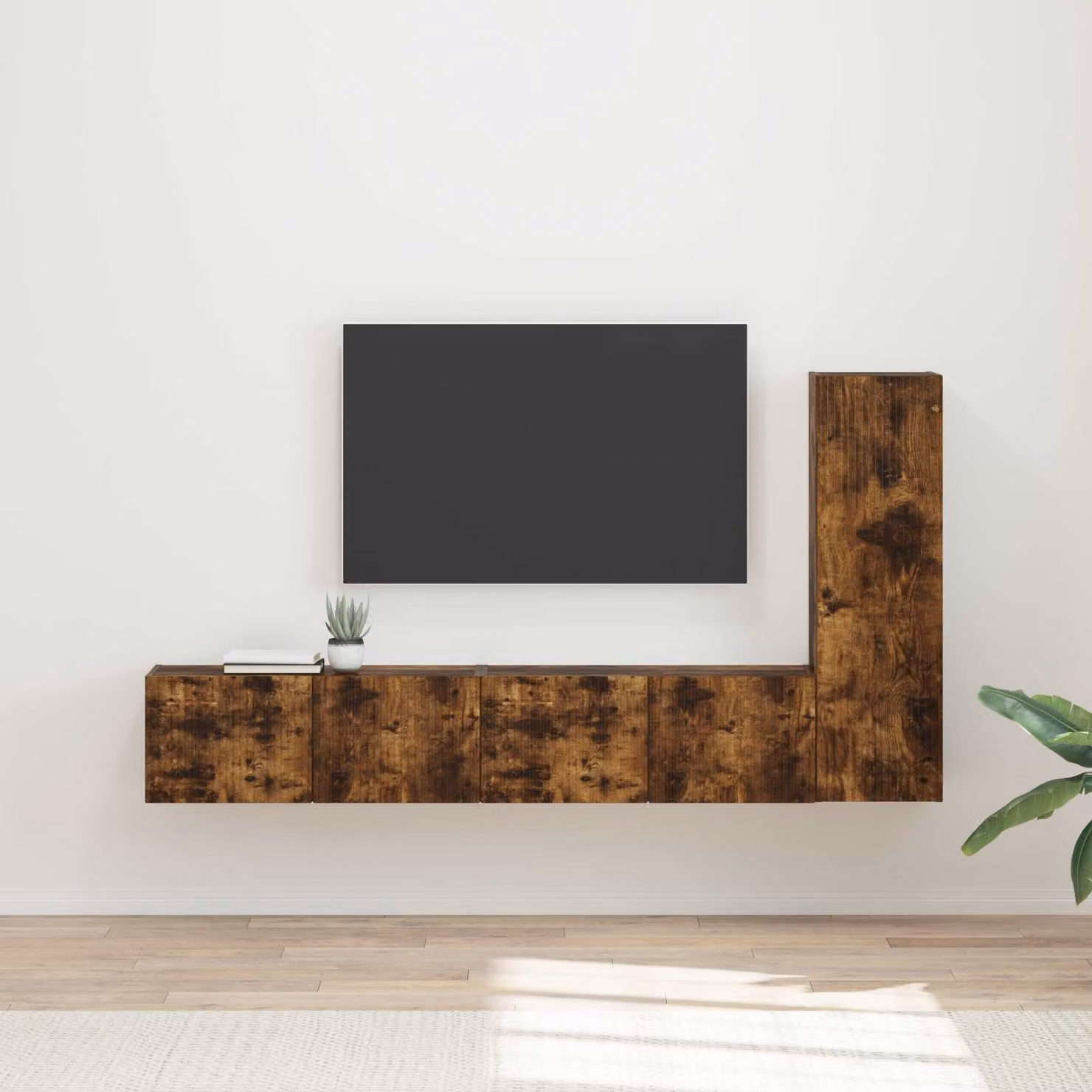 Set mobile TV moderno vidaXL in 3 pezzi color rovere fumé marrone in legno MDF per soggiorno – 1
