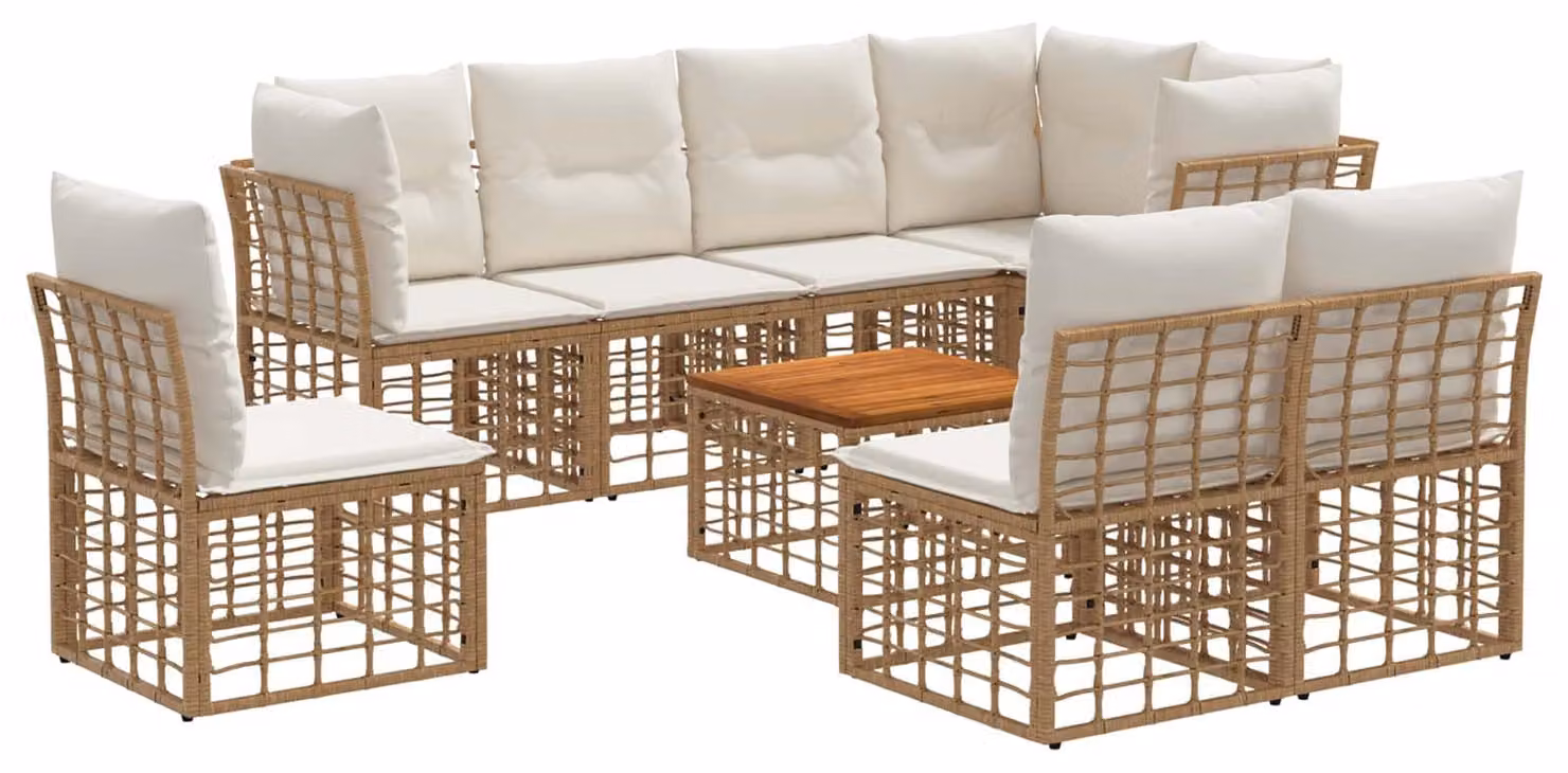 Set di divani da esterno 9 pcs Naturale e Bianco Crema