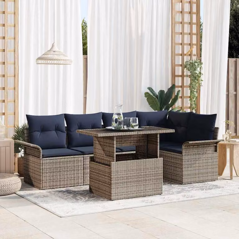 Maison Exclusive - Set da giardino composto da 6 pezzi. Colore: grigio. Materiale: rattan sintetico