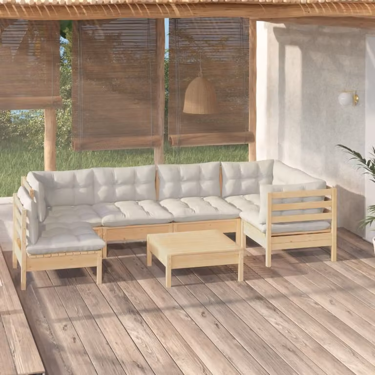 Maison Exclusive - Set Salotto da Giardino 7pz con Cuscini Crema in Legno di Pino