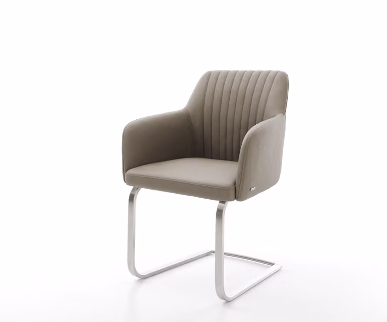 DELIFE Sedia a sbalzo Greg-Flex in vera pelle color fango, con base a sbalzo piatta, acciaio inossidabile e molle insacchettate