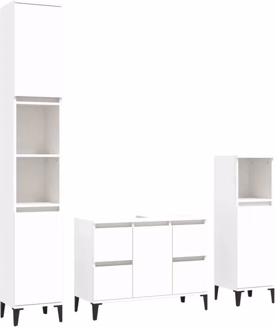 Set Mobili da Bagno | Armadio da bagno 3 pz Bianco in Legno Multistrato