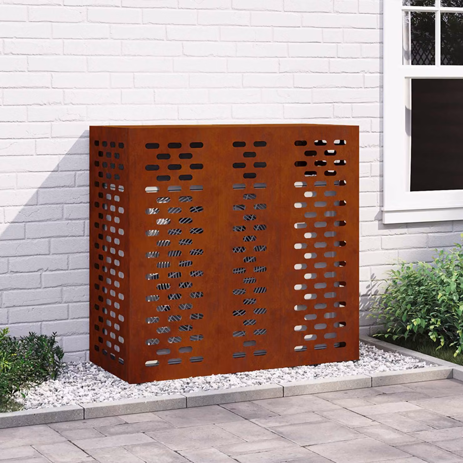 Copertura per condizionatore d'aria vidaXL in acciaio, colore ruggine, L 110 x P 50 x H 105 cm