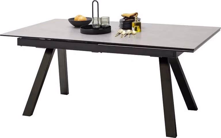 Tavolo da pranzo allungabile MCA Tobago in Vetroceramica grigio chiaro e metallo nero180/260 x 95 cm