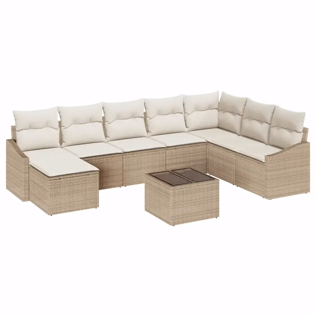 Set di divani da giardino vidaXL a forma di U, 9 pezzi, Beige con cuscini e tavolino da esterno – 2