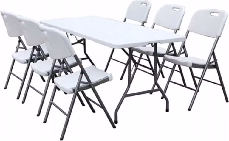 Tavolo da giardino BDW con 6 sgabelli Tavolo pieghevole 180x75 cm con maniglia di trasporto,