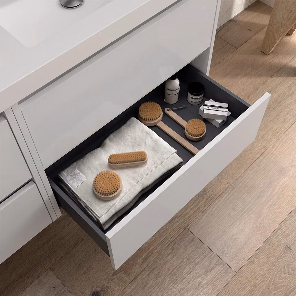 Mobile bagno sospeso Inbagno Gaya bianco lucido con lavabo ad incasso e ante con cassetti soft close – 2