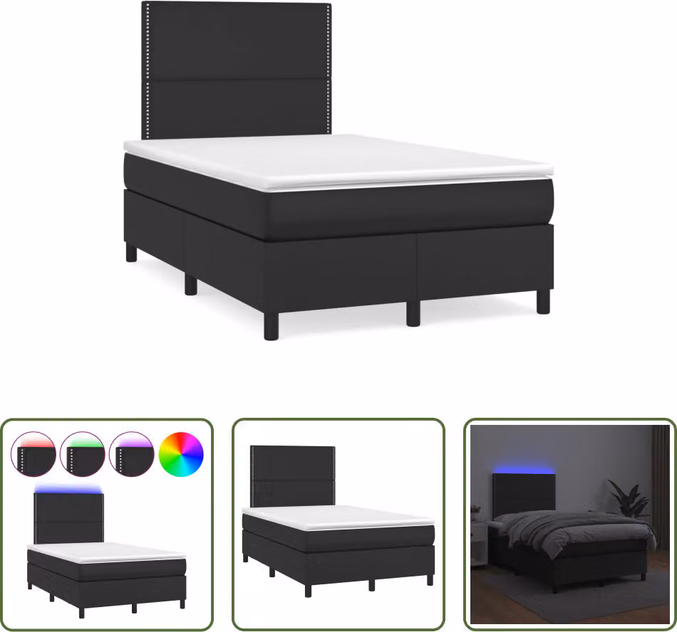The Living Store Letto a molle con materasso e LED nero 120x190 cm in ecopelle