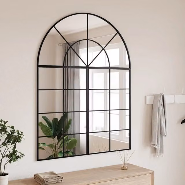 Specchio da Parete ad Arco Minimalista vidaXL in Metallo e Vetro Nero L: 100 cm, H: 130 cm – 1