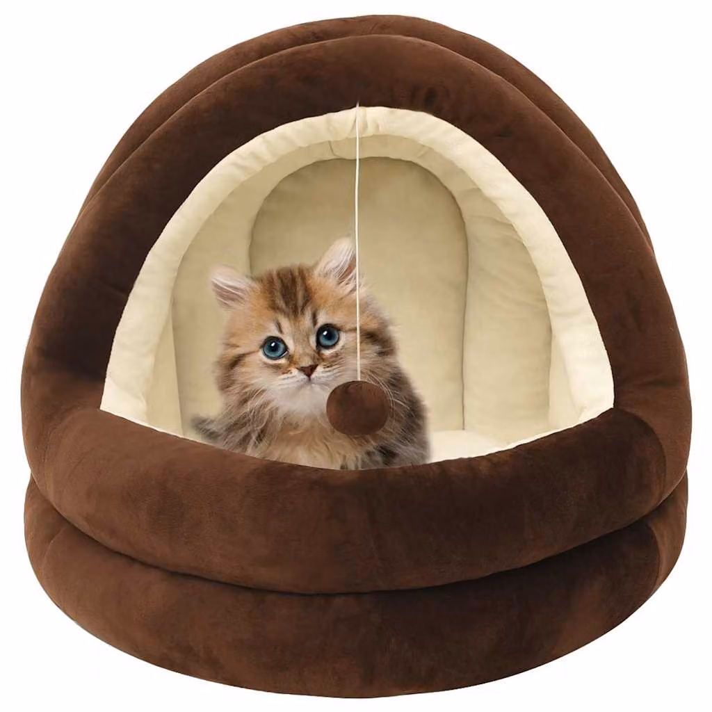 vidaXL Letto per Gatti in Microfibra con Giocattoli Integrati, Marrone e Beige, L 40 x P 40 x H 35 cm