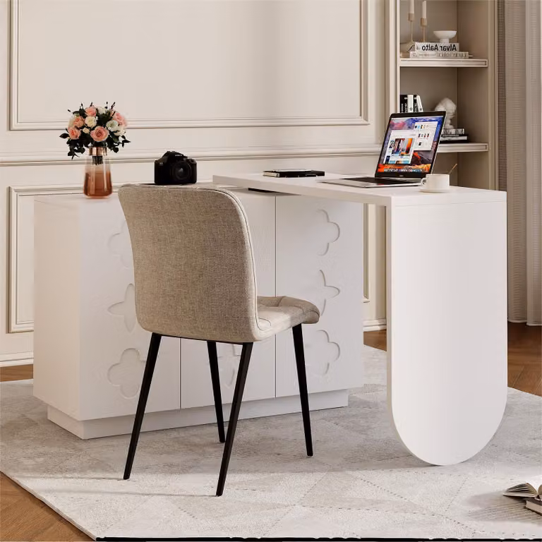 OKWISH 110x40x75 cm Scrivania ad angolo girevole - Scrivania moderna per computer con ripiano - MDF bianco