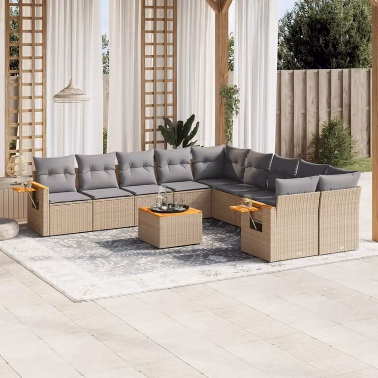 Maison Exclusive - Set Divani da Giardino 11 pz con Cuscini Beige in Polyrattan