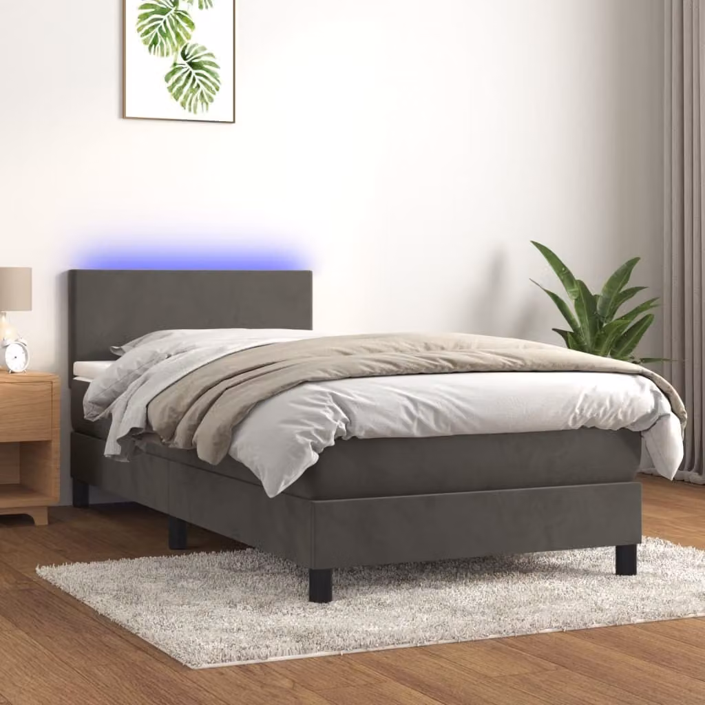 Maison Exclusive - Letto a Molle con Materasso e LED Grigio Scuro 100x200 cm