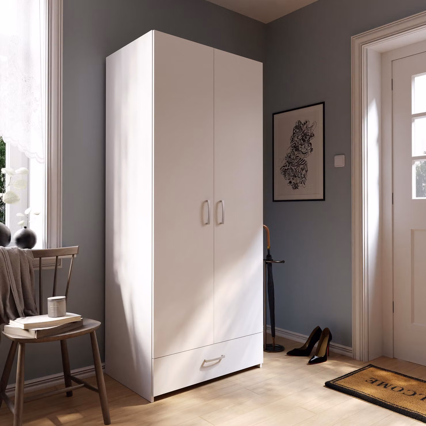 Armadio ECONOBOX modello 80, un armadio classico con 2 ante e 1 cassetto