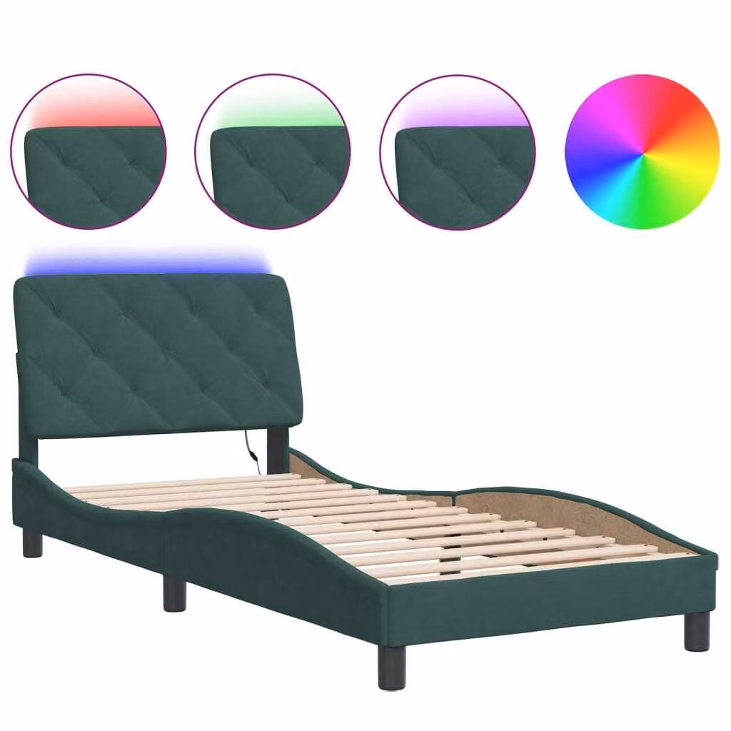 Giroletto con LED senza Materasso Verde Scuro 90x200 cm in Velluto