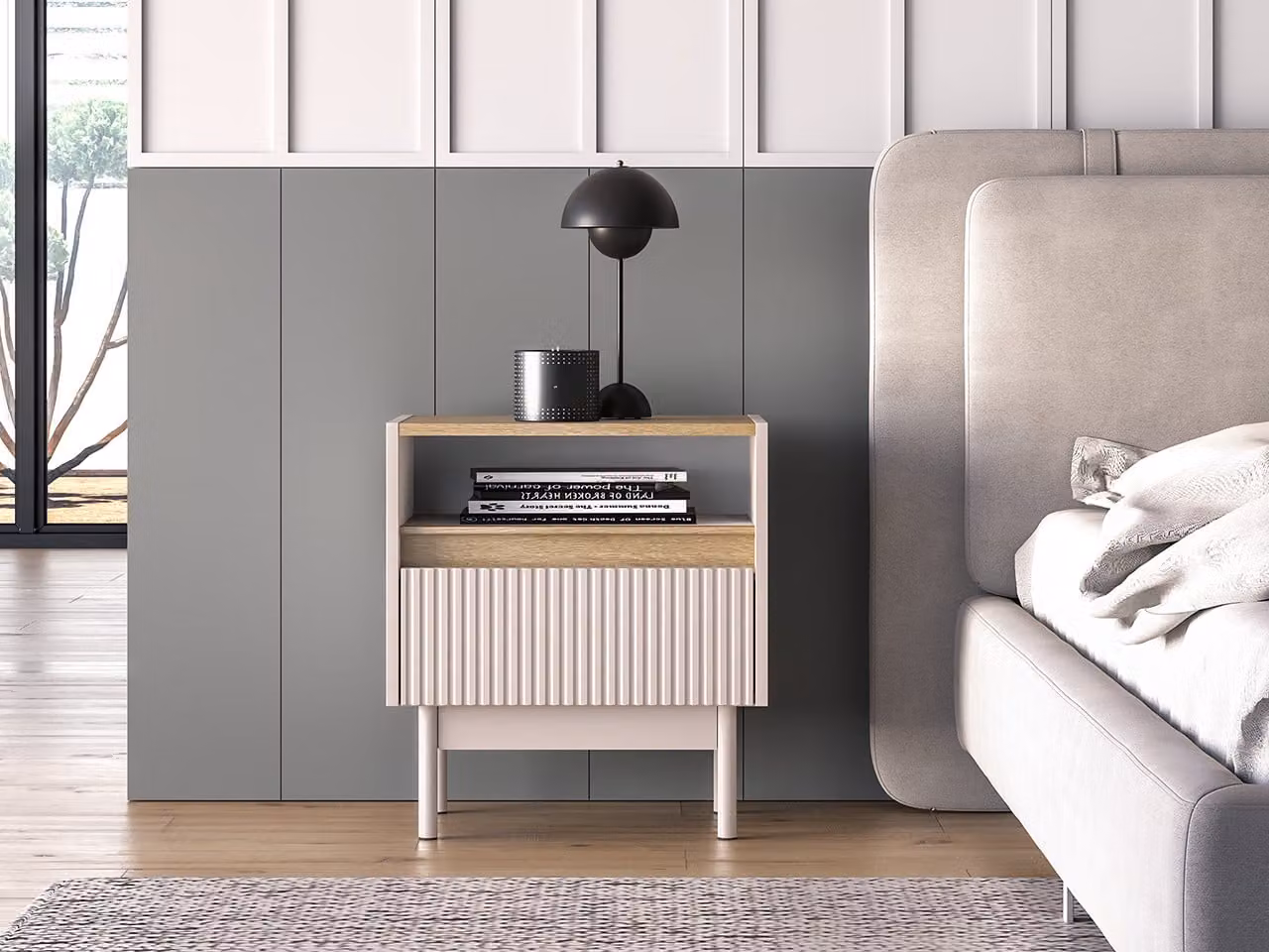Comodino THEA - cashmere / rovere