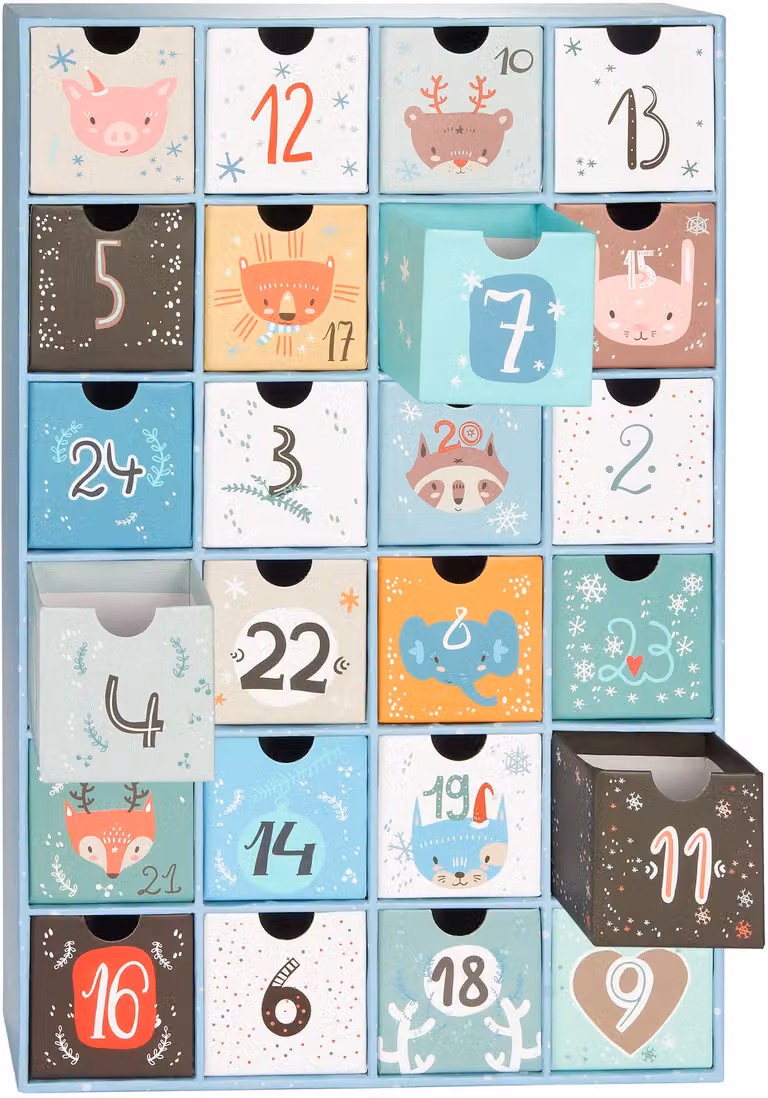 BRUBAKER Calendario dell'Avvento da riempire - Animale natalizio blu - Calendario natalizio fai da te con 24 porte per buoni, dolci e altre sorprese