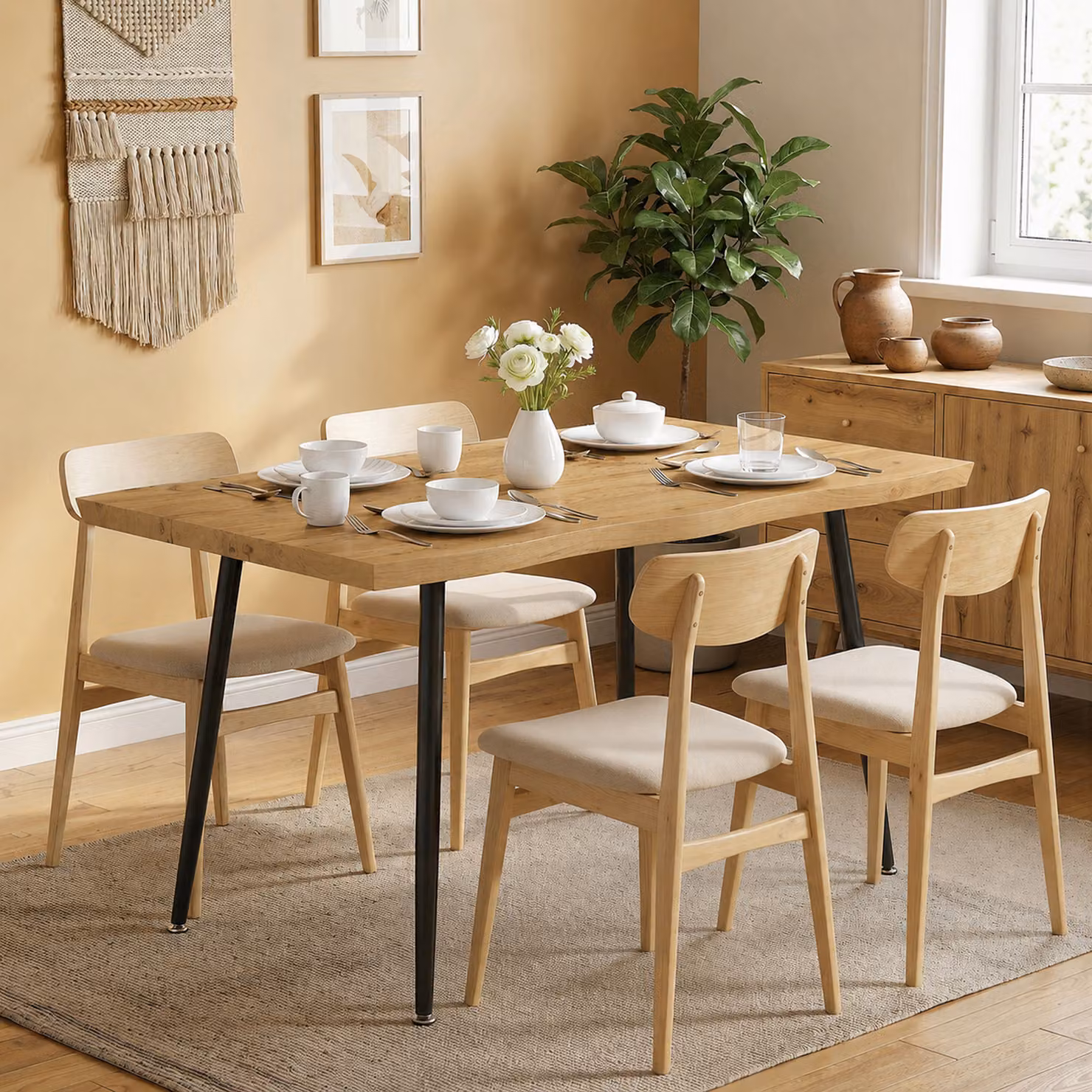 Tavolo da pranzo rettangolare HOMCOM per 4 persone in legno e metallo, colore rovere e nero, L: 110 cm, P: 70 cm, H: 80 cm – 2