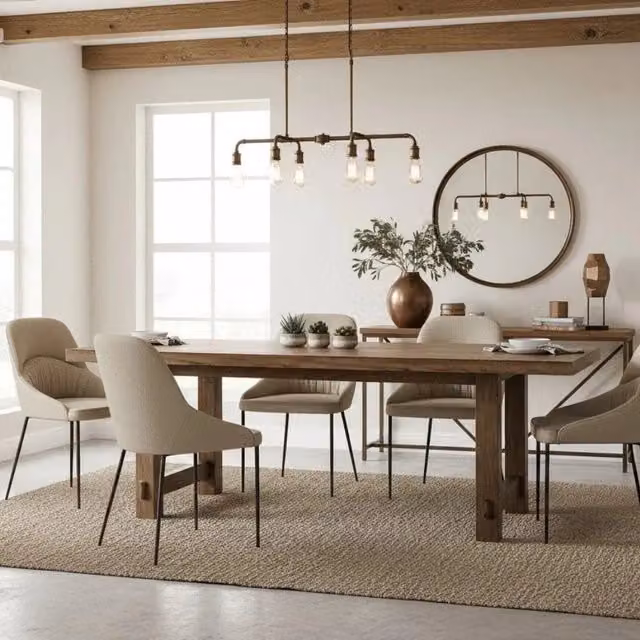 Set di 4 sedie da pranzo imbottite Harmony in tessuto beige con struttura in metallo nero Duzzle