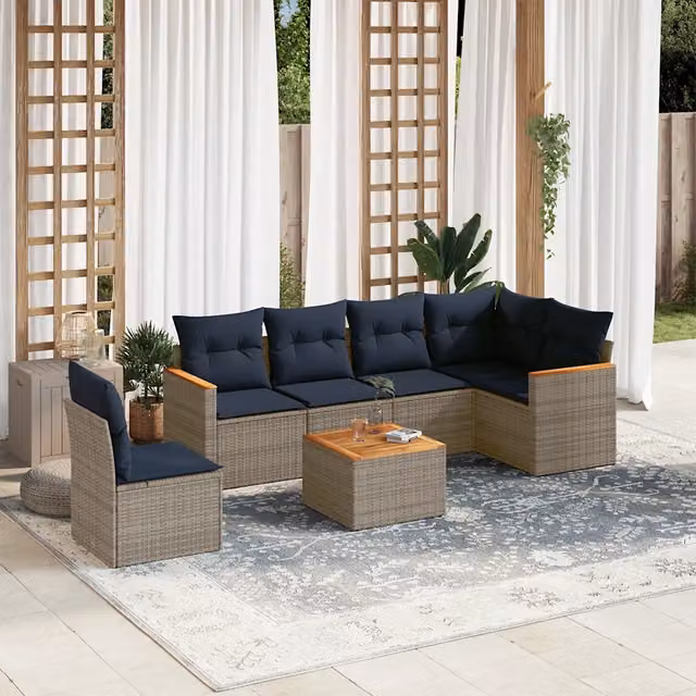 Set Divani da Giardino 7 pz con Cuscini Grigio in Polyrattan 3226026