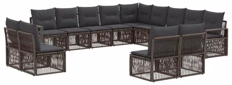 Set di divani da giardino, 13 pezzi, colore grigio, in rattan sintetico