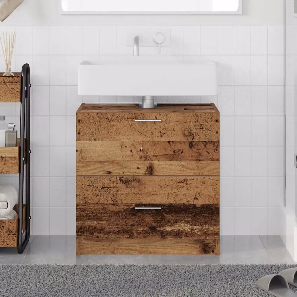 Mobile da bagno vidaXL in legno marrone con cassetti e ante, L 59 x P 37 x H 59 cm