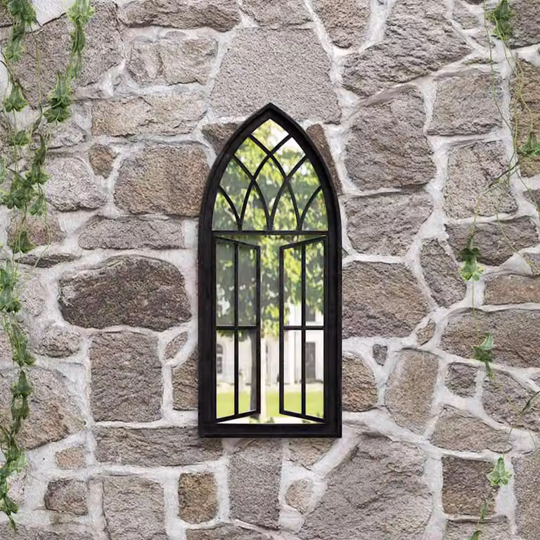 Specchio da giardino vidaXL in metallo nero con finitura antica, da appendere al muro, L: 70 cm, H: 30 cm