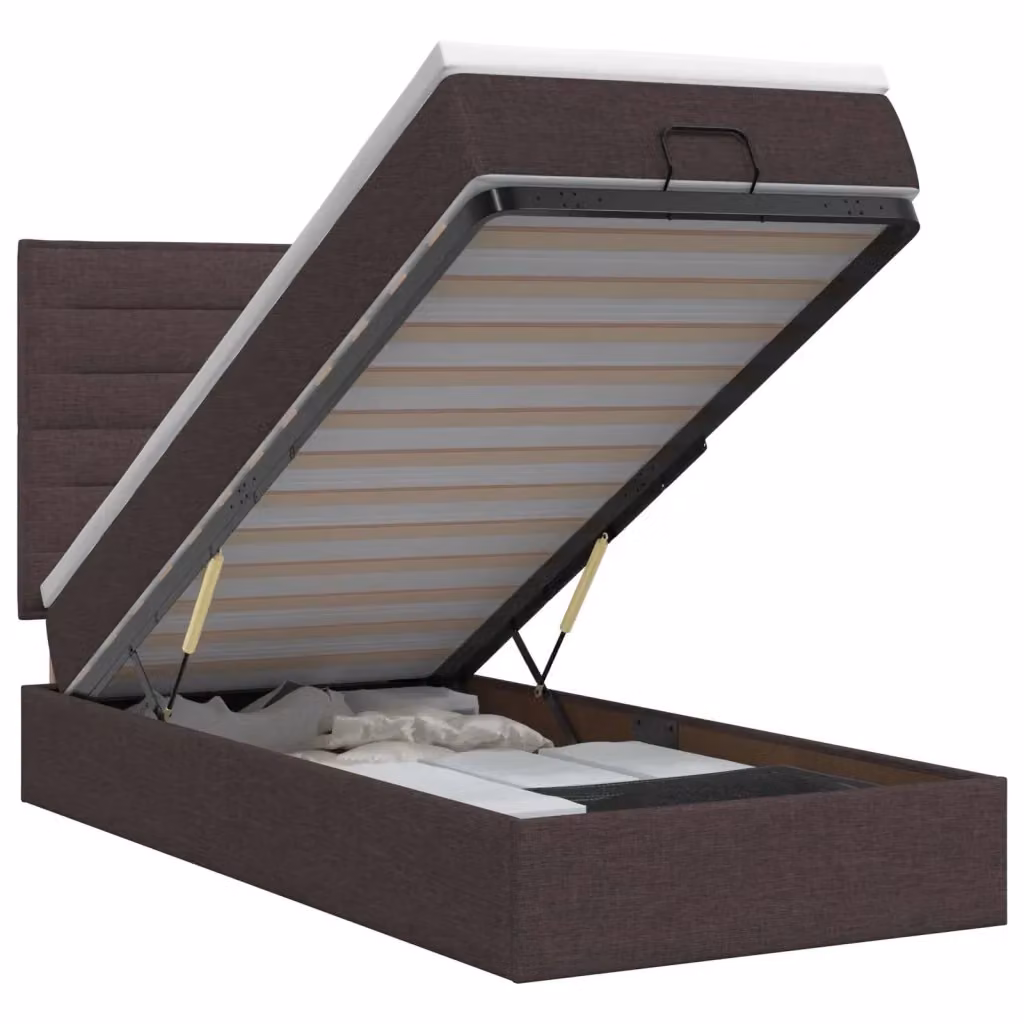 Letto ottomano con contenitore e materasso vidaXL in tessuto marrone L: 100 cm, P: 200 cm, H: 48,48 cm – 2