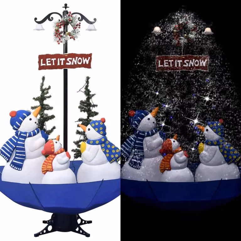 The Living Store Albero di Natale con neve e base ad ombrello Blu 170 cm PVC