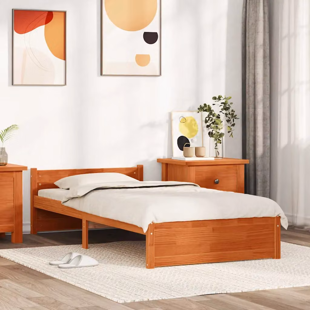 Struttura del letto moderna vidaXL in legno di pino marrone cerato L/P/H: 205.5 x 95.5 x 51 cm